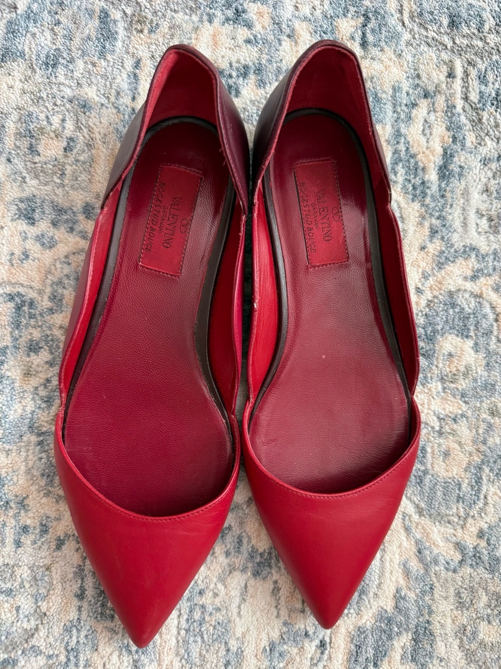 Valentino Red Pointed Leather Flats
